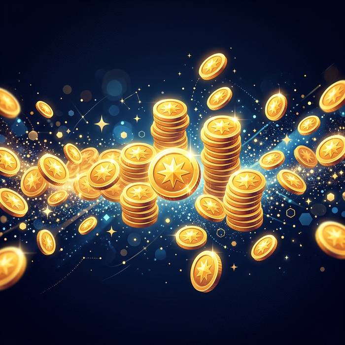 Golden coins floating with star motifs