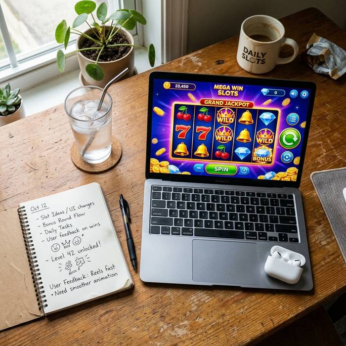 Playing slots galaxy on a laptop desk